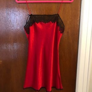 LIKE NEW! Red satin and black lace Victoria’s Secret nightgown, size small